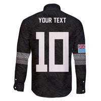 Custom Rugby Fiji Family Matching Long Sleeve Bodycon Dress and Hawaiian Shirt Fijian Masi Tribal Sporty Style Black Color - Polynesian Pride