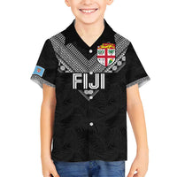 Custom Rugby Fiji Family Matching Puletasi and Hawaiian Shirt Fijian Masi Tribal Sporty Style Black Color - Polynesian Pride