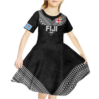Custom Rugby Fiji Kid Short Sleeve Dress Fijian Masi Tribal Sporty Style Black Color - Polynesian Pride