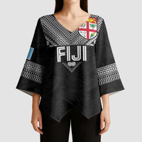 Custom Rugby Fiji Kimono Sleeve Blouse Fijian Masi Tribal Sporty Style Black Color - Polynesian Pride