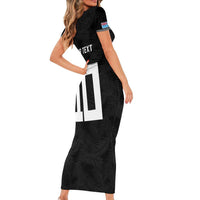 Custom Rugby Fiji Short Sleeve Bodycon Dress Fijian Masi Tribal Sporty Style Black Color - Polynesian Pride