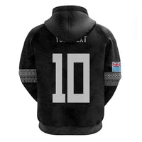 Custom Rugby Fiji Zip Hoodie Fijian Masi Tribal Sporty Style Black Color - Polynesian Pride