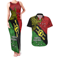 Papua New Guinea Southern Highlands Province Couples Matching Tank Maxi Dress and Hawaiian Shirt PNG Birds Of Paradise Polynesian Arty Style LT03 Black - Polynesian Pride