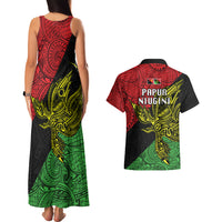 Papua New Guinea Southern Highlands Province Couples Matching Tank Maxi Dress and Hawaiian Shirt PNG Birds Of Paradise Polynesian Arty Style LT03 - Polynesian Pride