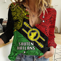 Personalised Papua New Guinea Southern Highlands Province Women Casual Shirt PNG Birds Of Paradise Polynesian Arty Style LT03 Female Black - Polynesian Pride