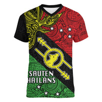 Personalised Papua New Guinea Southern Highlands Province Women V Neck T Shirt PNG Birds Of Paradise Polynesian Arty Style LT03 Female Black - Polynesian Pride