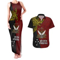 Papua New Guinea Western Province Couples Matching Tank Maxi Dress and Hawaiian Shirt PNG Birds Of Paradise Polynesian Arty Style LT03 Red - Polynesian Pride