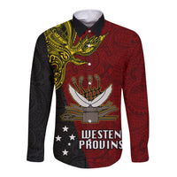 Papua New Guinea Western Province Long Sleeve Button Shirt PNG Birds Of Paradise Polynesian Arty Style LT03 Unisex Red - Polynesian Pride