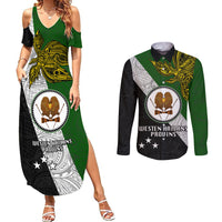 Papua New Guinea Western Highlands Province Couples Matching Summer Maxi Dress and Long Sleeve Button Shirts PNG Birds Of Paradise Polynesian Arty Style LT03 Green - Polynesian Pride