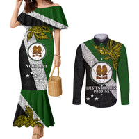 Personalised Papua New Guinea Western Highlands Province Couples Matching Mermaid Dress and Long Sleeve Button Shirts PNG Birds Of Paradise Polynesian Arty Style LT03 Green - Polynesian Pride