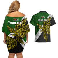Personalised Papua New Guinea Western Highlands Province Couples Matching Off Shoulder Short Dress and Hawaiian Shirt PNG Birds Of Paradise Polynesian Arty Style LT03 - Polynesian Pride
