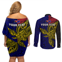 Personalised Papua New Guinea West New Britain Province Couples Matching Off Shoulder Short Dress and Long Sleeve Button Shirts PNG Birds Of Paradise Polynesian Arty Style LT03 - Polynesian Pride