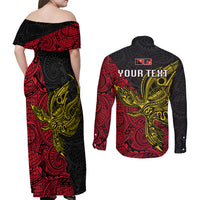 Personalised Papua New Guinea Sandaun Province Couples Matching Off Shoulder Maxi Dress and Long Sleeve Button Shirts PNG Birds Of Paradise Polynesian Arty Style LT03 - Polynesian Pride