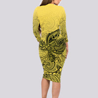 Papua New Guinea National Capital District Long Sleeve Bodycon Dress PNG Birds Of Paradise Polynesian Arty Style LT03 - Polynesian Pride