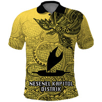 Papua New Guinea National Capital District Polo Shirt PNG Birds Of Paradise Polynesian Arty Style LT03 Yellow - Polynesian Pride