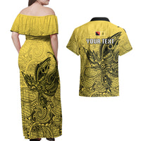 Personalised Papua New Guinea National Capital District Couples Matching Off Shoulder Maxi Dress and Hawaiian Shirt PNG Birds Of Paradise Polynesian Arty Style LT03 - Polynesian Pride
