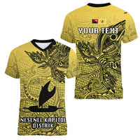 Personalised Papua New Guinea National Capital District Women V Neck T Shirt PNG Birds Of Paradise Polynesian Arty Style LT03 - Polynesian Pride