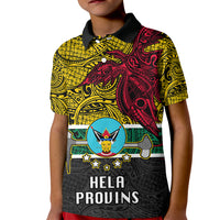 Papua New Guinea Hela Province Kid Polo Shirt PNG Birds Of Paradise Polynesian Arty Style LT03 Kid Yellow - Polynesian Pride