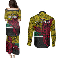 Personalised Papua New Guinea Hela Province Couples Matching Puletasi Dress and Long Sleeve Button Shirts PNG Birds Of Paradise Polynesian Arty Style LT03 - Polynesian Pride