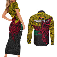 Personalised Papua New Guinea Hela Province Couples Matching Short Sleeve Bodycon Dress and Long Sleeve Button Shirts PNG Birds Of Paradise Polynesian Arty Style LT03 - Polynesian Pride