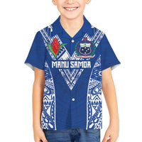 Custom Samoa Pacific Rugby 2024 Family Matching Tank Maxi Dress and Hawaiian Shirt Polynesian Pacific Tribal Pattern LT03 Son's Shirt Blue - Polynesian Pride