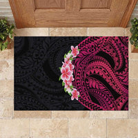 Hawaiian Tropical Plumeria Art Polynesian Tattoo Rubber Doormat Black and Bright Pink Color LT03 Pink - Polynesian Pride