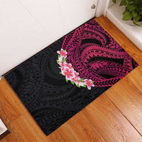 Hawaiian Tropical Plumeria Art Polynesian Tattoo Rubber Doormat Black and Bright Pink Color LT03 - Polynesian Pride