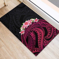 Hawaiian Tropical Plumeria Art Polynesian Tattoo Rubber Doormat Black and Bright Pink Color LT03 - Polynesian Pride
