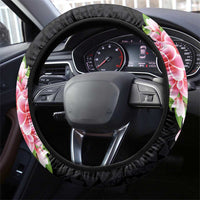 Hawaiian Tropical Plumeria Art Polynesian Tattoo Steering Wheel Cover Black and Bright Pink Color