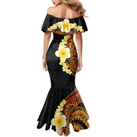 Hawaiian Tropical Plumeria Art Polynesian Tattoo Mermaid Dress Black and Autumn Color Theme