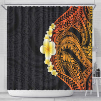 Hawaiian Tropical Plumeria Art Polynesian Tattoo Shower Curtain Black and Autumn Color Theme