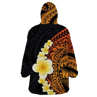Hawaiian Tropical Plumeria Art Polynesian Tattoo Wearable Blanket Hoodie Black and Autumn Color Theme