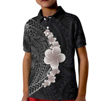 Hawaiian Tropical Plumeria Art Polynesian Tattoo Kid Polo Shirt Grayscale Color LT03 Kid Black - Polynesian Pride