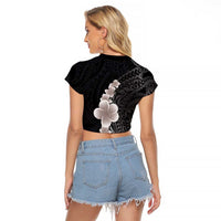 Hawaiian Tropical Plumeria Art Polynesian Tattoo Raglan Cropped T Shirt Grayscale Color LT03 - Polynesian Pride