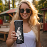 Hawaiian Tropical Plumeria Art Polynesian Tattoo Skinny Tumbler Grayscale Color