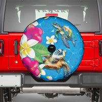 Hawaiian Tropical Flower and Honu Under Blue Water Spare Tire Cover