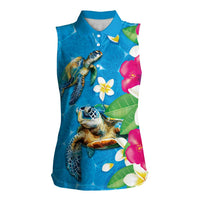 Hawaiian Tropical Flower and Honu Under Blue Water Women Sleeveless Polo Shirt LT03 Female Blue - Polynesian Pride