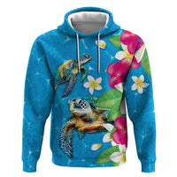 Hawaiian Tropical Flower and Honu Under Blue Water Zip Hoodie