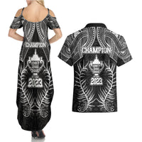 New Zealand Rugby Couples Matching Summer Maxi Dress and Hawaiian Shirt Aotearoa Champion Cup History with Silver Fern LT03 - Polynesian Pride
