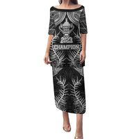New Zealand Rugby Family Matching Puletasi Dress and Hawaiian Shirt Aotearoa Champion Cup History with Silver Fern LT03 Mom's Dress Black - Polynesian Pride