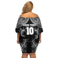 Custom New Zealand Rugby Off Shoulder Short Dress Aotearoa Champion Cup History with Silver Fern LT03 - Polynesian Pride