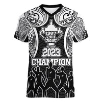 New Zealand Rugby Women V Neck T Shirt Aotearoa Champion Cup History with Haka Dance LT03 Female Black - Polynesian Pride