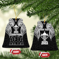 Personalised New Zealand Rugby Ceramic Ornament Aotearoa Champion Cup History with Haka Dance LT03 Bell Flake Black - Polynesian Pride