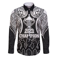 Personalised New Zealand Rugby Family Matching Off Shoulder Maxi Dress and Hawaiian Shirt Aotearoa Champion Cup History with Haka Dance LT03 Dad's Shirt - Long Sleeve Black - Polynesian Pride