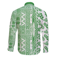 Hawaii Family Matching Long Sleeve Bodycon Dress and Hawaiian Shirt Aloha Tropical Plants Tribal Pattern Green Version LT03 - Polynesian Pride