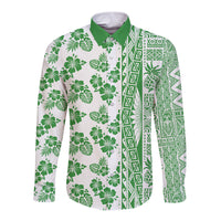 Hawaii Long Sleeve Button Shirt Aloha Tropical Plants Tribal Pattern Green Version LT03 Unisex Green - Polynesian Pride