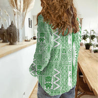 Hawaii Women Casual Shirt Aloha Tropical Plants Tribal Pattern Green Version LT03 - Polynesian Pride