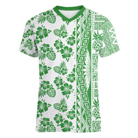 Hawaii Women V Neck T Shirt Aloha Tropical Plants Tribal Pattern Green Version LT03 Female Green - Polynesian Pride