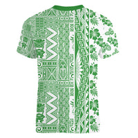 Hawaii Women V Neck T Shirt Aloha Tropical Plants Tribal Pattern Green Version LT03 - Polynesian Pride