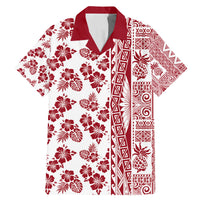 Hawaii Family Matching Mermaid Dress and Hawaiian Shirt Aloha Tropical Plants Tribal Pattern Red Version LT03 Dad's Shirt - Short Sleeve Red - Polynesian Pride